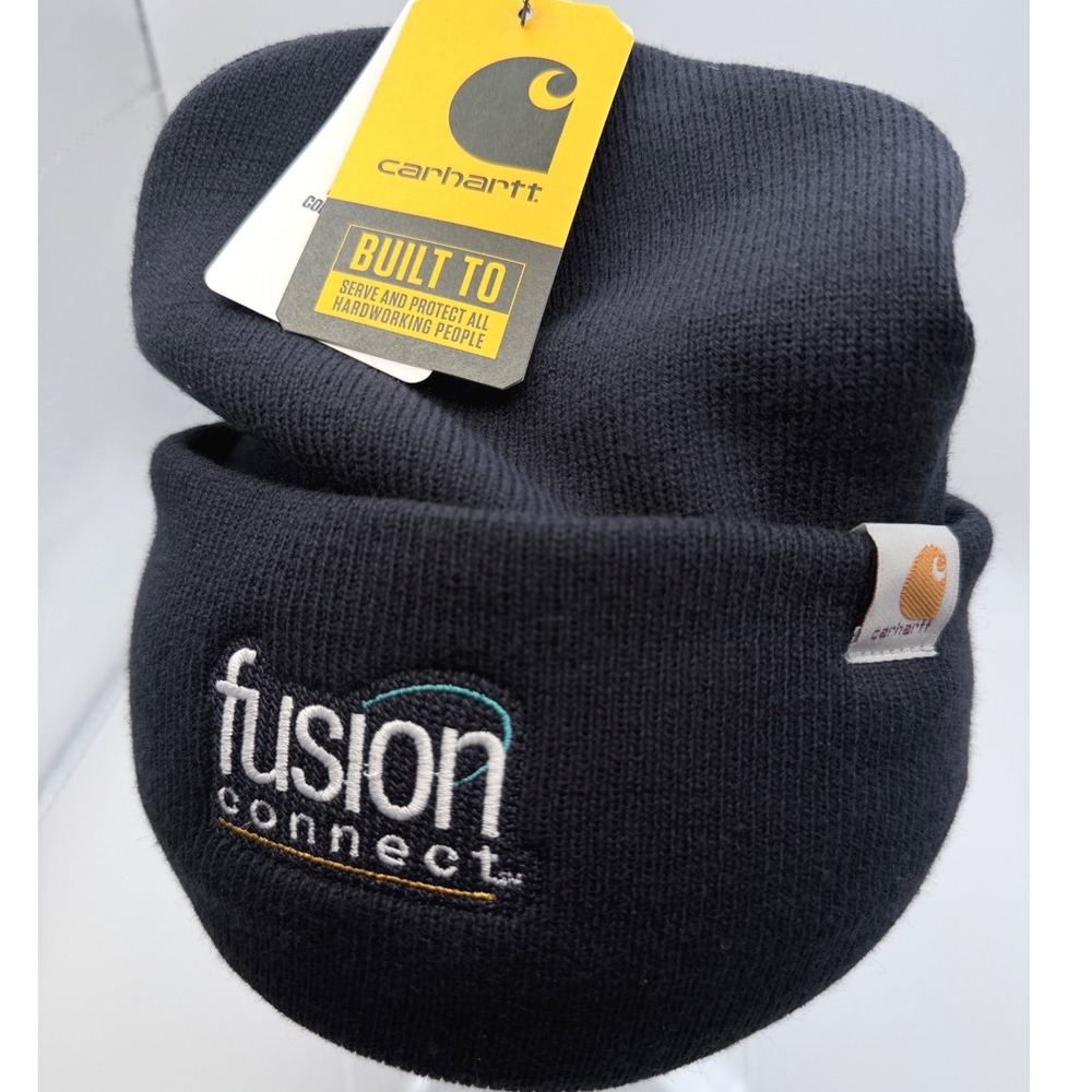 Carhartt Fusion Connect Black Cuffed Knit Beanie Hat Embroidered Logo NWT OS